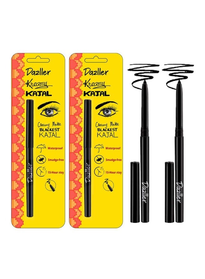 Dazller Kreamy Kajal - set of 2, Blackest Black, 15 Hour Stay, Water-Resistant, Smudge-Proof, Creamy Matte Finish, 0.7g - Image 1